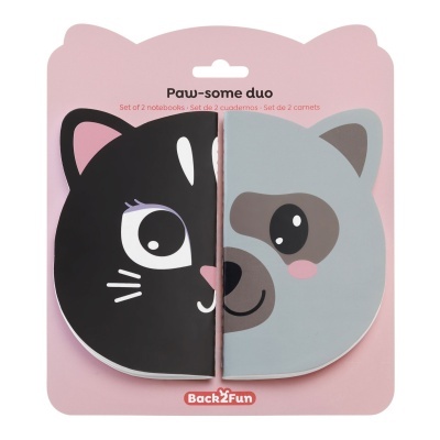 Conjunto de 2 cadernos em forma de gato e cão com embalagem rosa