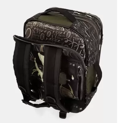 Mochila preta e verde com estampado gráfico e alças acolchoadas