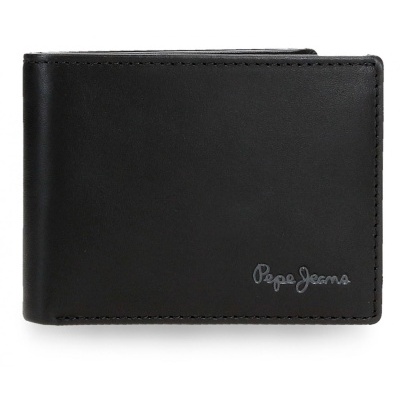 Carteira preta em pele com logótipo Pepe Jeans