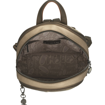Mochila bege com interior estampado e porta-chaves