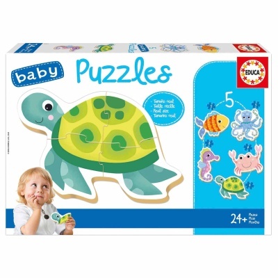 Embalagem de puzzle de bebé com tartaruga e outros animais marinhos coloridos