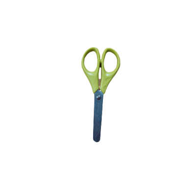 Tesoura com cabo verde e lâminas azuis