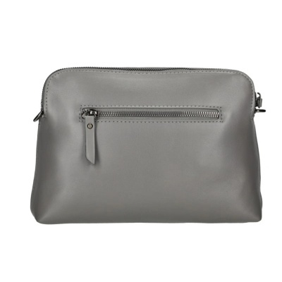 Bolsa feminina cinza de couro com fecho de correr prateado