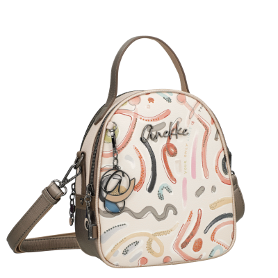 Mala de mão Anekke com padrão colorido abstrato e chaveiro