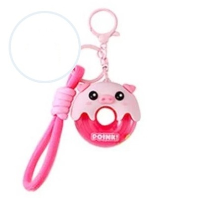 Porta-chaves donut rosa com carinha de porco e fita rosa
