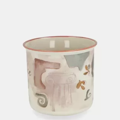 Tacho de cerâmica decorativo com padrão abstrato em tons terrosos