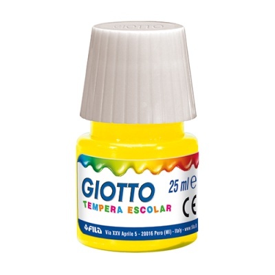 Frasco de tinta guache amarelo GIOTTO com tampa branca e rótulo colorido