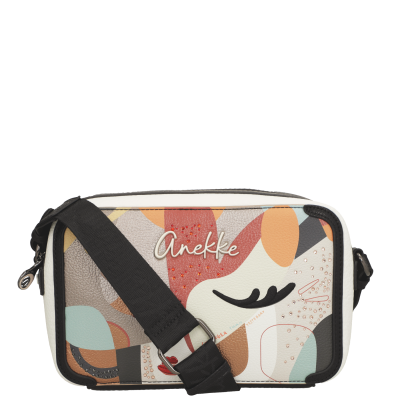 Bolsa feminina Anekke com padrão abstrato colorido e alça preta