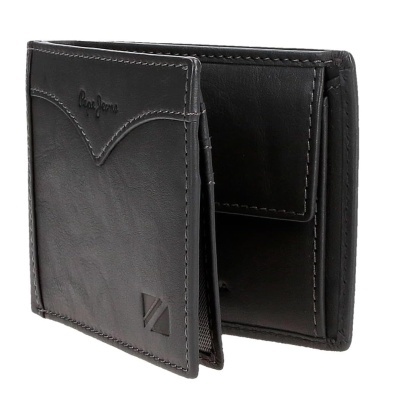 Carteira preta de couro com logótipo Pepe Jeans