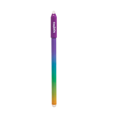 Caneta colorida com tampa roxa e texto CARIOCA