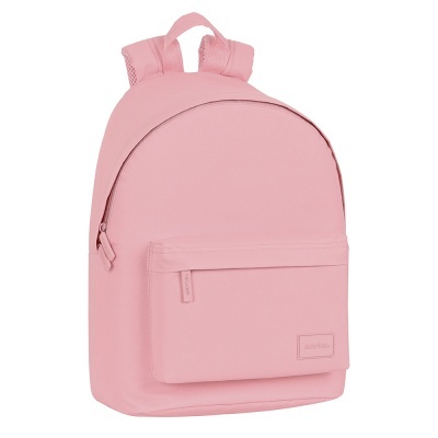 Mochila rosa com bolso frontal e alças acolchoadas