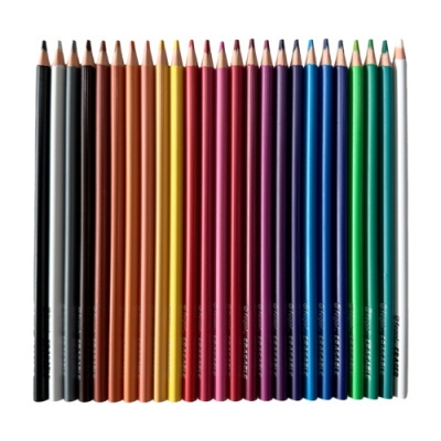 Conjunto de lápis de cor em várias cores alinhados sobre fundo branco