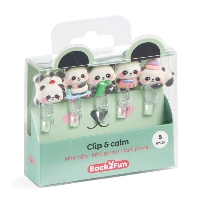 Clips pequenos em forma de pandas com embalagem translúcida
