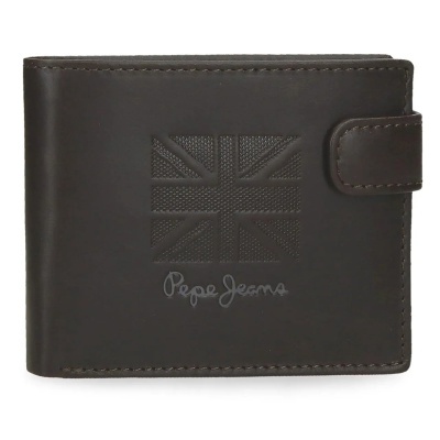 Carteira masculina em pele castanha com fecho e marca Pepe Jeans