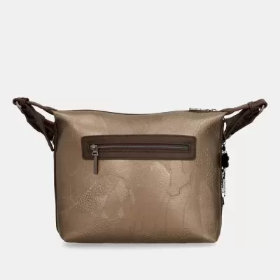 Mala de ombro castanha clara com bolso exterior e alça ajustável