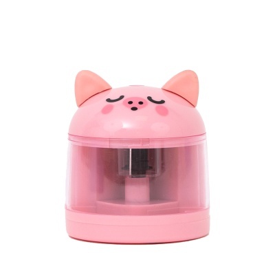 Apontador elétrico rosa com tampa em forma de cabeça de porco