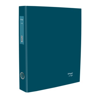 Arquivo de argolas azul escuro com orifício metálico e texto branco