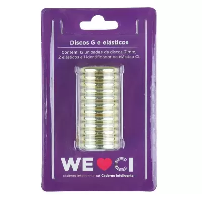 Pack de discos e elásticos dourados em embalagem roxa WE ❤ CI