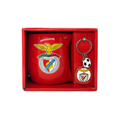 Conjunto de caneca e porta-chaves do SLB em caixa vermelha