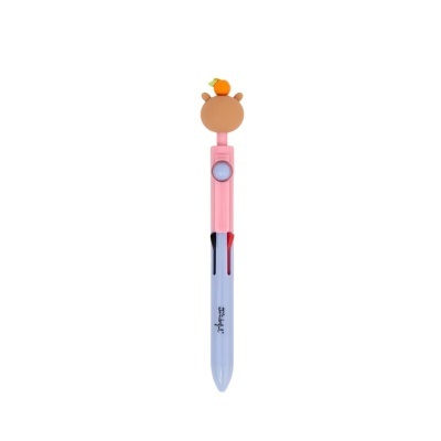 Caneta multicolor com topo em forma de urso castanho e laranja