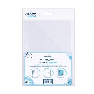 Bolsa dupla transparente para caderno CARCHIVO Ingenioso em embalagem branca e azul claro