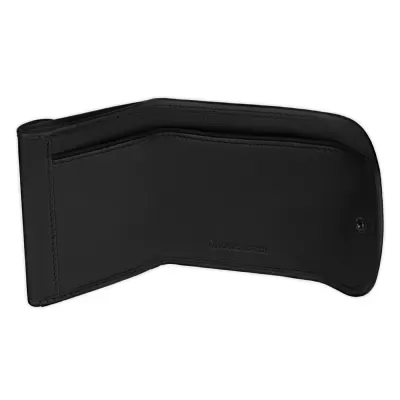 Carteira masculina preta de couro com interior para cartões e notas