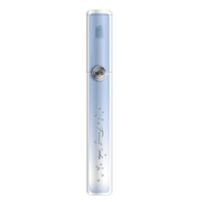 Recipiente transparente cilíndrico com líquido azul claro e tampa branca