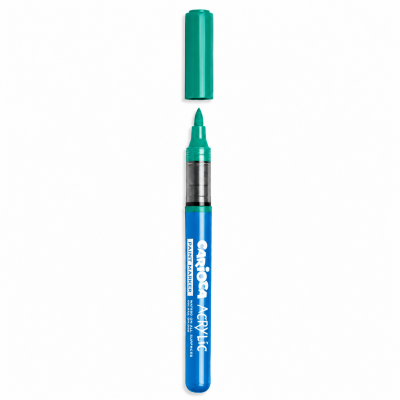 Marcador acrílico azul com tampa verde removida