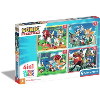 Caixa de quebra-cabeças Sonic the Hedgehog com 4 puzzles coloridos