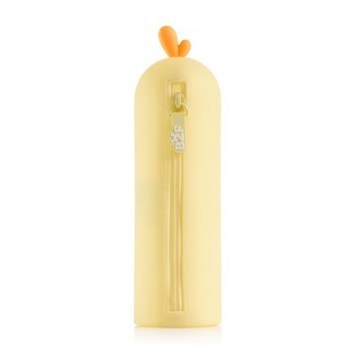 Estojo amarelo cilíndrico em silicone com fecho éclair