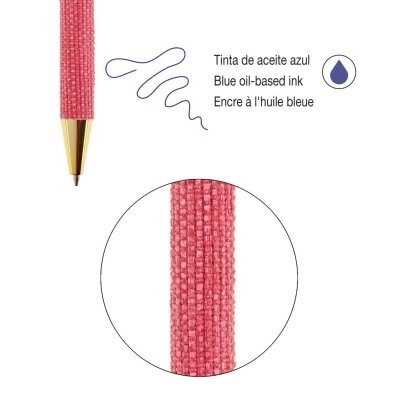 Caneta com corpo texturizado vermelho e tinta azul