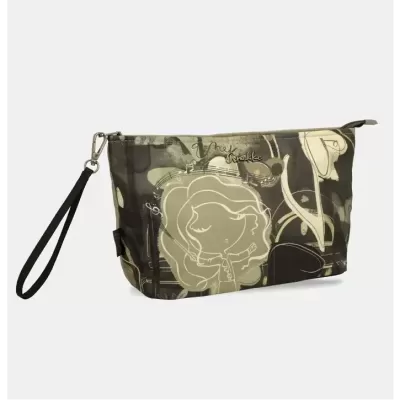 Bolsa preta com padrão artístico e alça para transporte