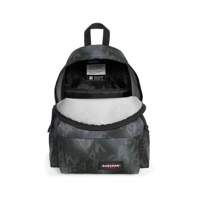 Mochila Eastpak cinzenta com padrão gráfico e bolso frontal