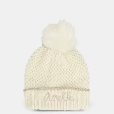 Gorro branco de malha com pompom e bordado Molli