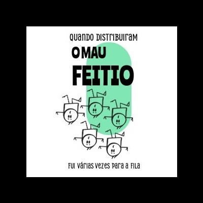 Texto em português com desenhos de figuras humanas simplificadas e irritadas em forma oval verde