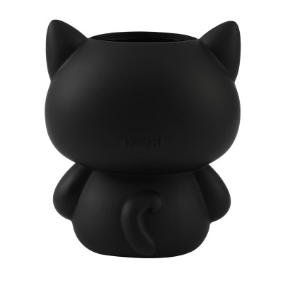 Vaso em forma de gato preto fosco com orelhas e cauda