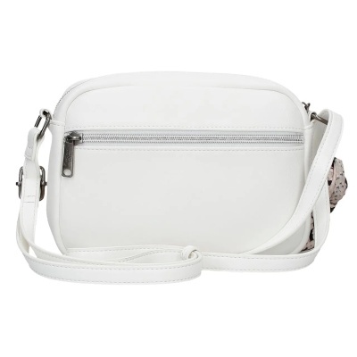 Mala branca pequena em couro sintético com fecho à frente