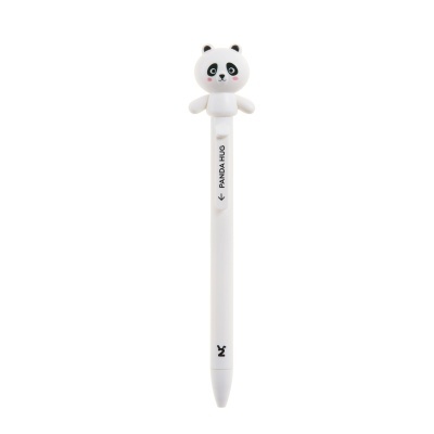 Caneta branca com figura de panda na parte superior