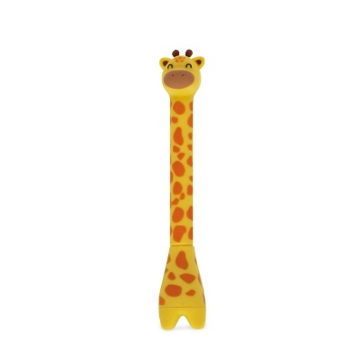 Marcador de páginas com formato de girafa em amarelo e laranja