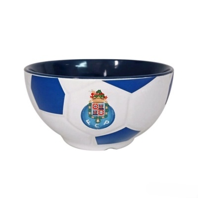 Taça de cerâmica com padrão de bola de futebol e emblema do clube FCP
