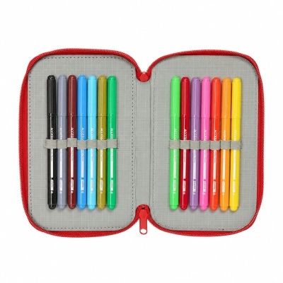 Conjunto de 12 marcadores coloridos em bolsa cinzenta com fecho vermelho