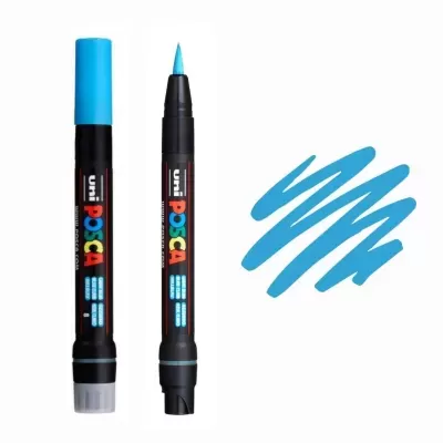 Marcador POSCA azul com ponta fina e traço azul
