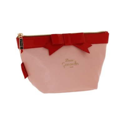 Necessaire rosa clara com laço vermelho e fecho dourado