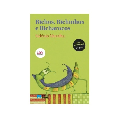 Capa de livro infantil com ilustração de insecto em tons verdes e amarelos