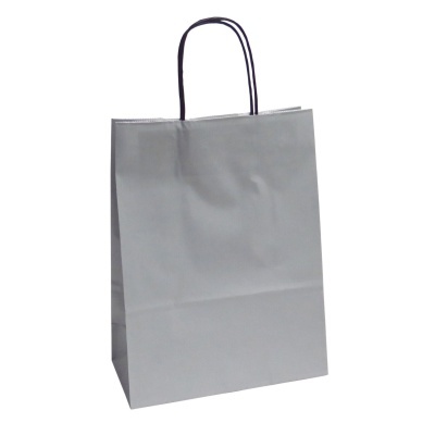 Saco de papel cinzento com pegas pretas