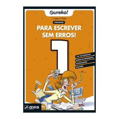 Capa de livro educativo laranja com título PARAR ESCREVER SEM ERROS 1 para 1º Ano 1º Ciclo