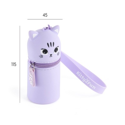 Estojo cilíndrico lilás com rosto de gato e alça Kitty&Fun