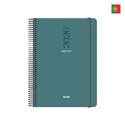 Agenda 2026 azul com espiral e elástico