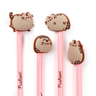 Conjunto de canetas cor-de-rosa com topos de gatos Pusheen em várias poses
