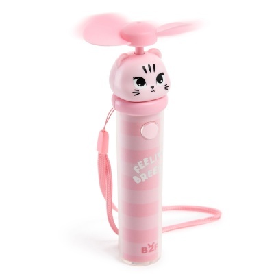 Mini ventilador rosa com cabeça de gato e alça